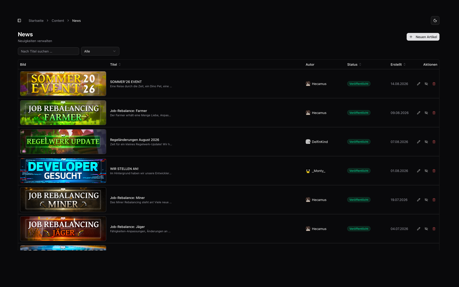 Admin panel · News